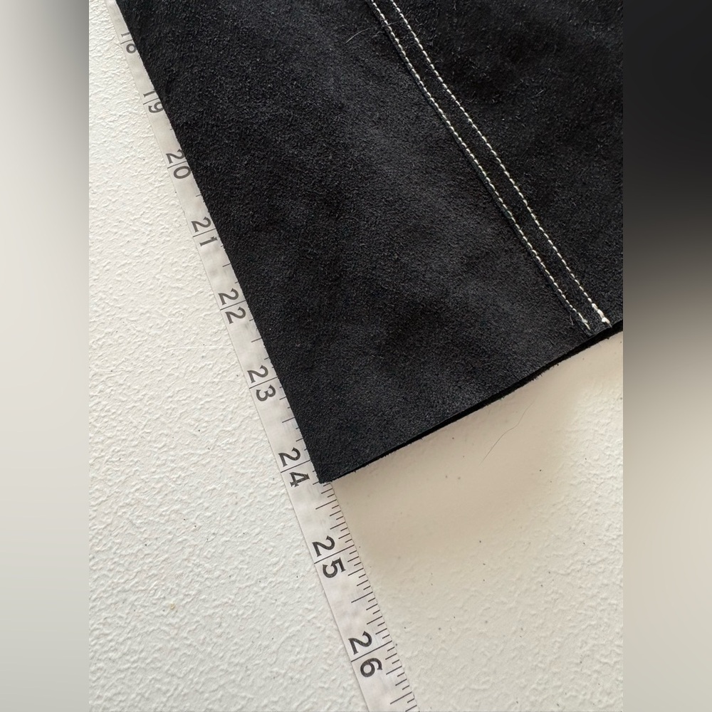 Size 10 Theory Black Leather Y2K Vintage Front Button Midi Skirt - Picture 5 of 7